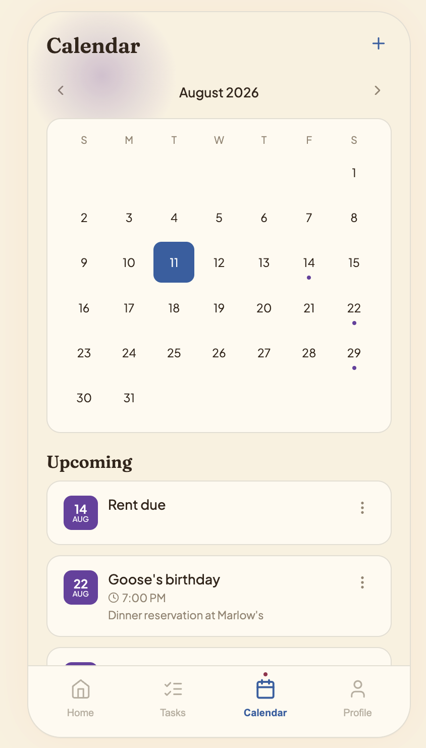 Roomies calendar screen